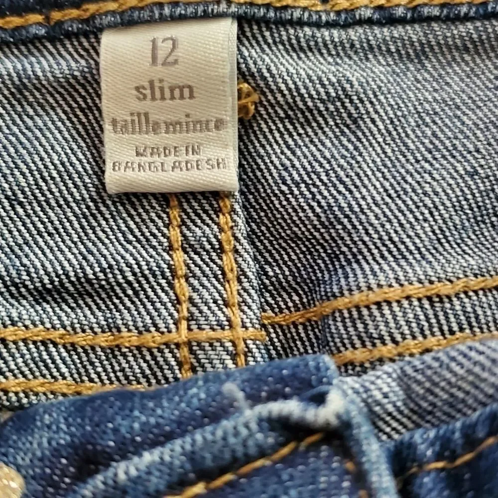Girls Childrens Place Dark Blue Wash Denim Jean Skirt Size 12 Slim